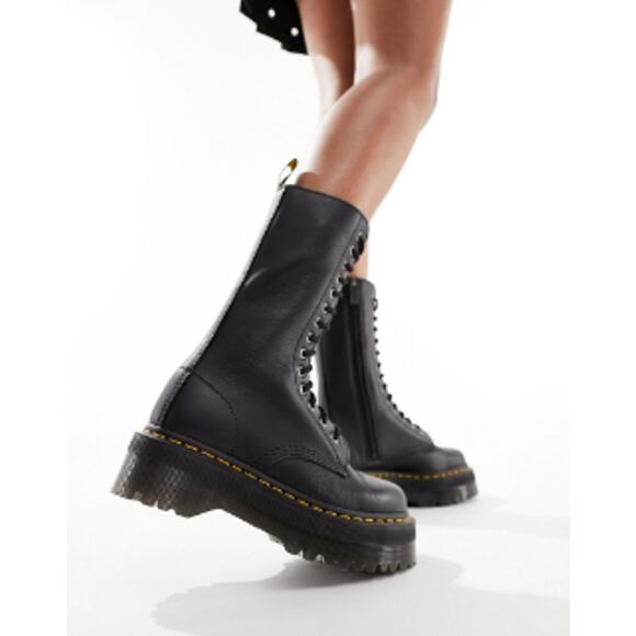 Dr. Martens Womens 1B99 Quad Mid Calf Boots US 7 EU 38 Black Lace Up Leather NIB - Picture 2 of 13